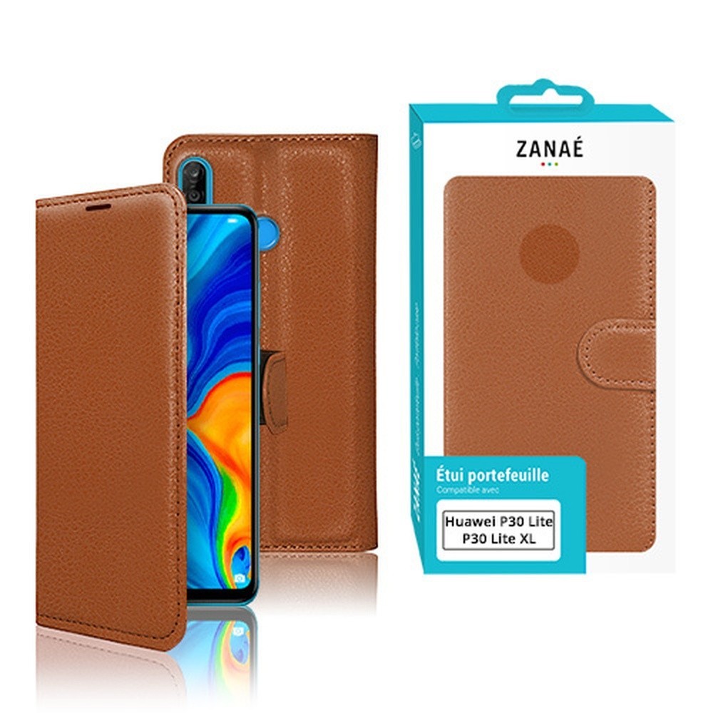 Etui Portefeuille Zanae marron pour Huawei P30 Lite / P30 Lite XL