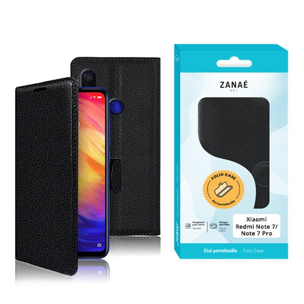 Etui Portefeuille Zanae Noir pour Redmi Note 7 et Note 7 Pro
