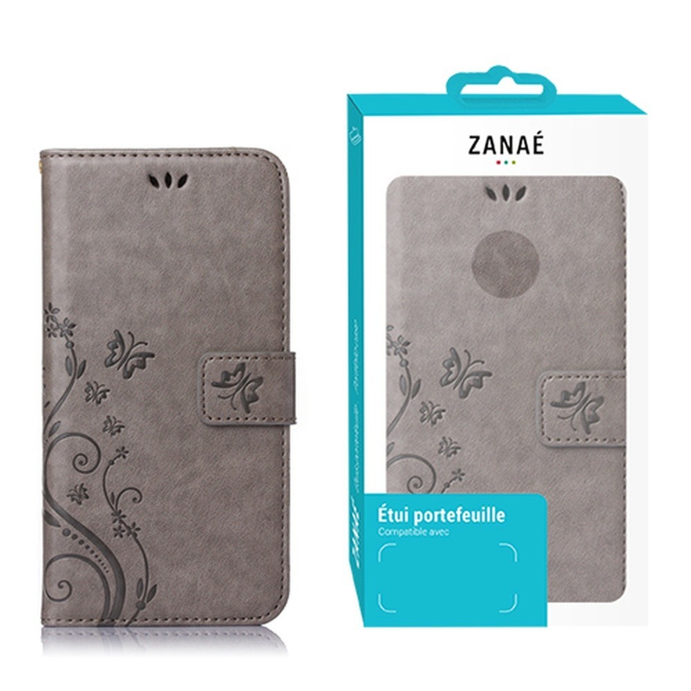 Étui Portefeuille Flower pour Huawei P40 Lite Gris