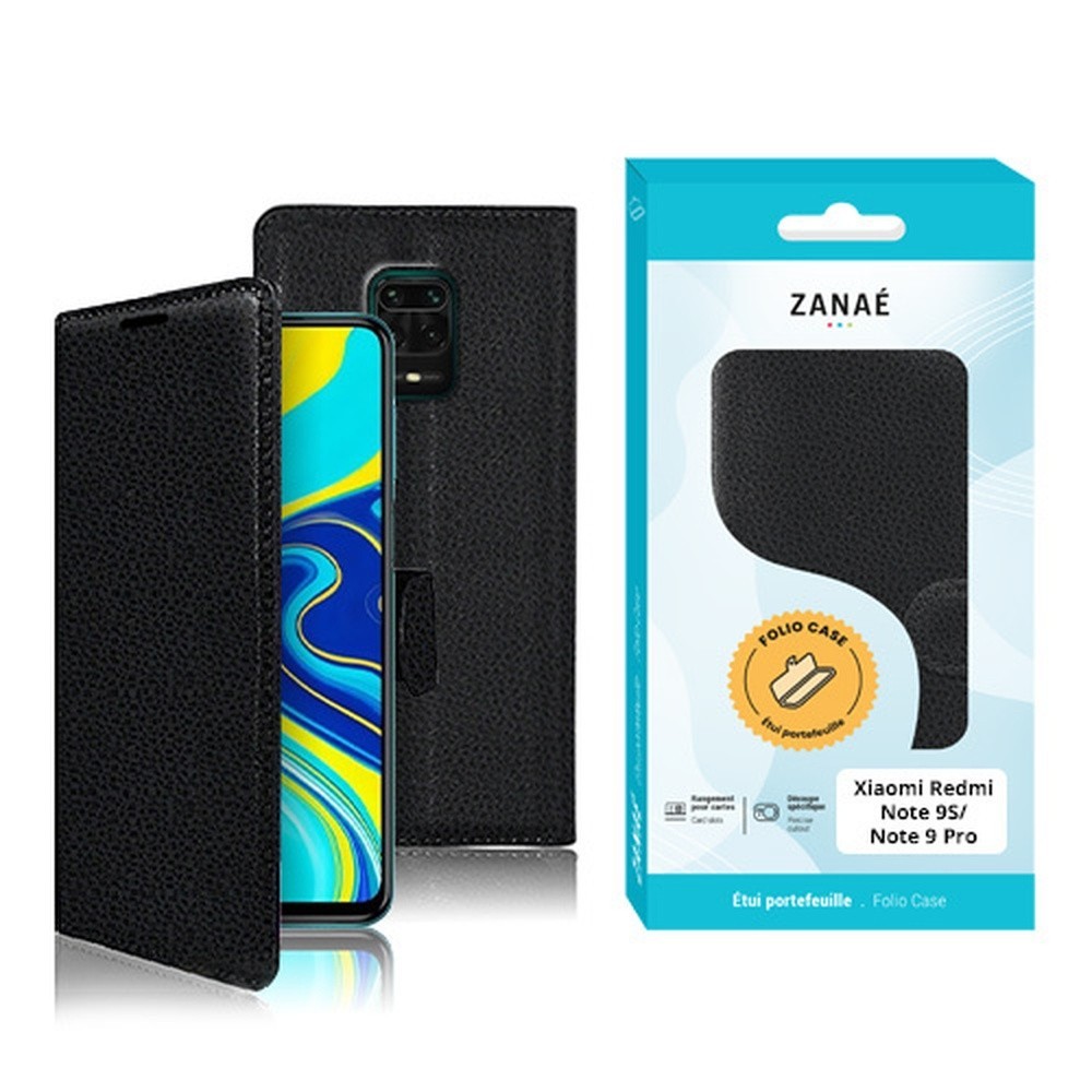 Etui Portefeuille Zanae pour Xiaomi Redmi Note 9S et Note 9 Pro Noir