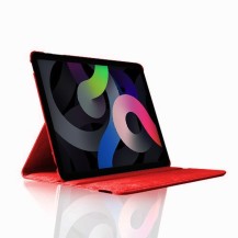 Étui rotatif rouge pour iPad Air montrant sa rotation à 360° et sa protection.