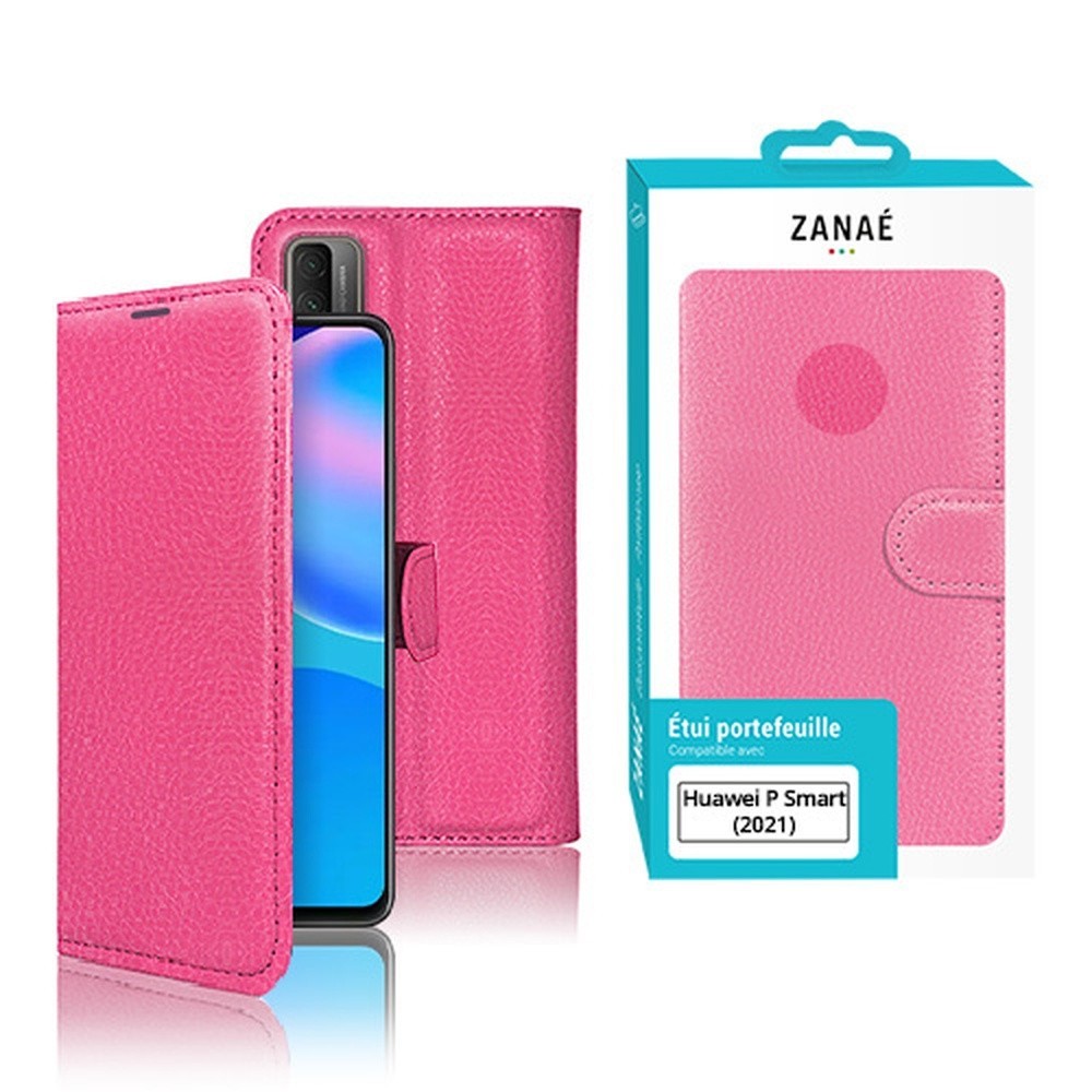 Étui portefeuille Zanae fushia pour Huawei P Smart 2021