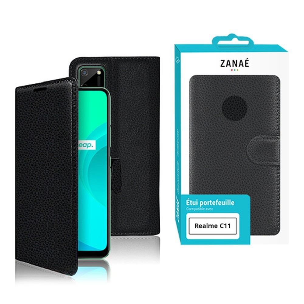 Etui portefeuille Zanae noir pour Realme C11