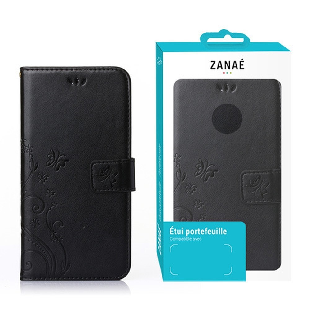 Etui Portefeuille Flower pour Huawei P Smart 2021 en noir