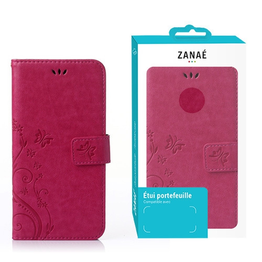 Étui portefeuille Flower pour Huawei P Smart 2021 Fushia