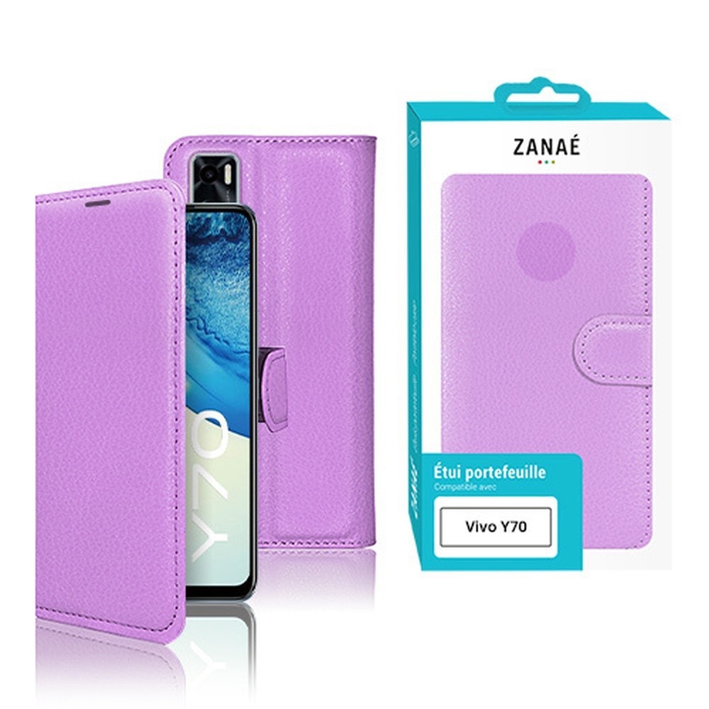 Etui portefeuille violet pour Vivo Y70 en usage