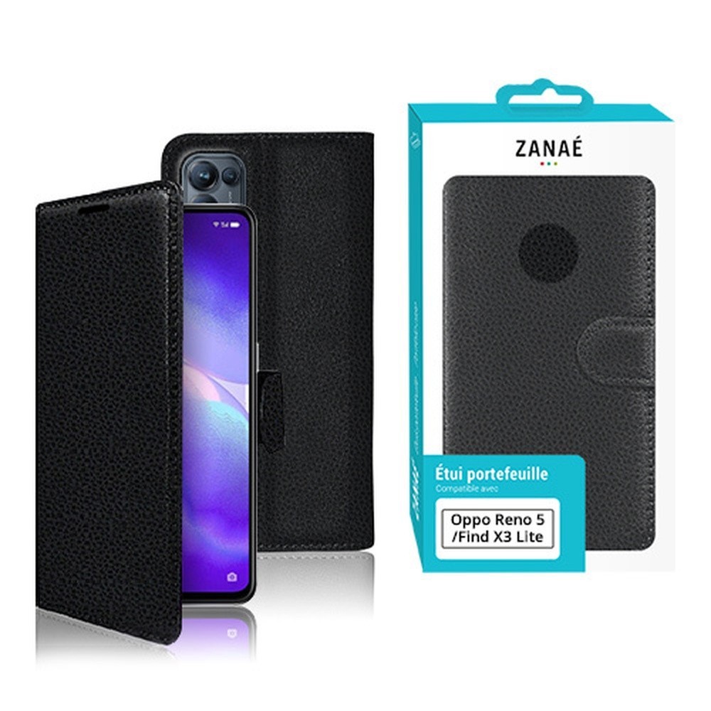 Etui portefeuille Zanae Noir pour Oppo Find X3 Lite et Reno5