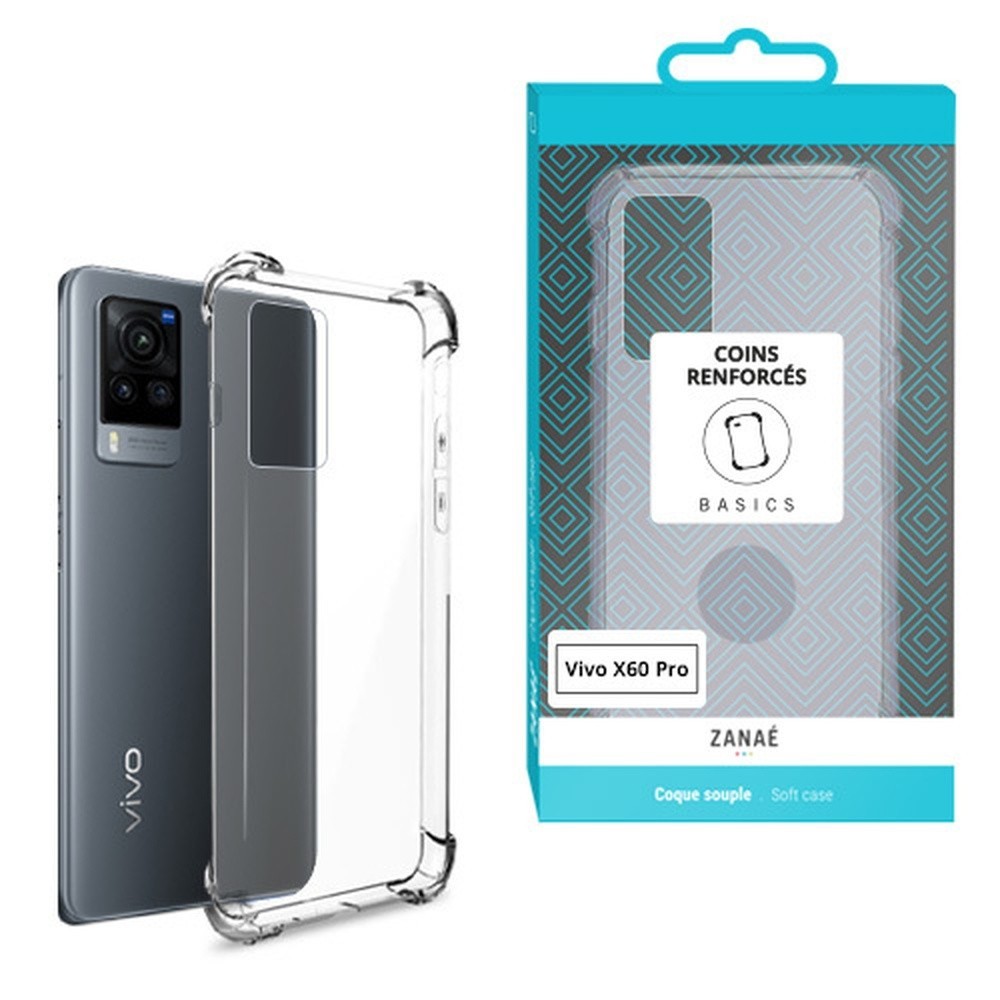 Coque silicone transparente pour Vivo X60 Pro avec coins renforcés