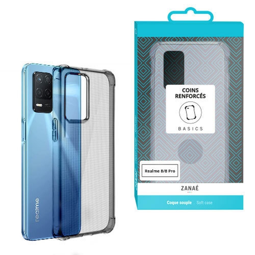 Coque transparente avec coins renforcés pour Realme 8 et 8 Pro