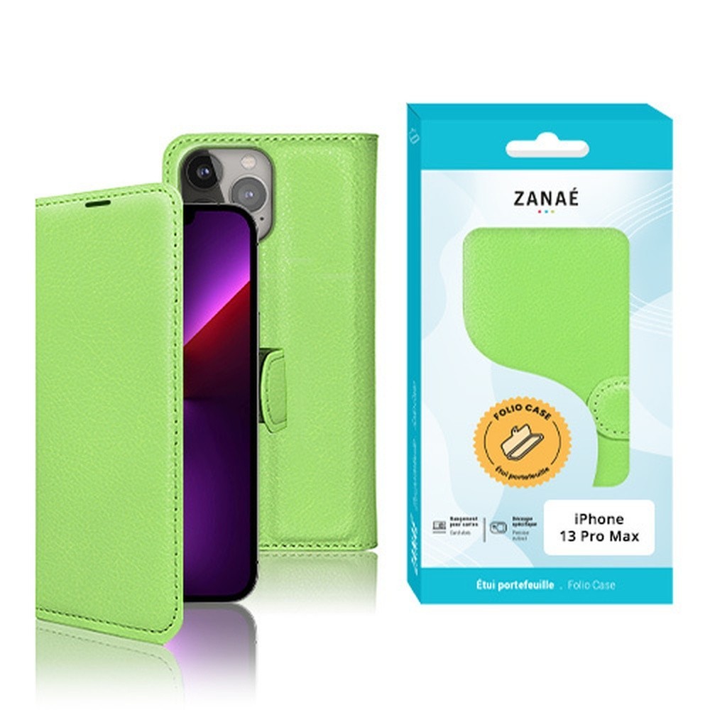 Etui portefeuille vert pour iPhone 13 Pro Max