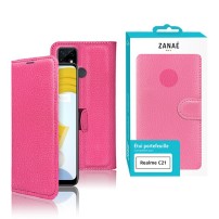 Etui portefeuille fushia pour Realme C21