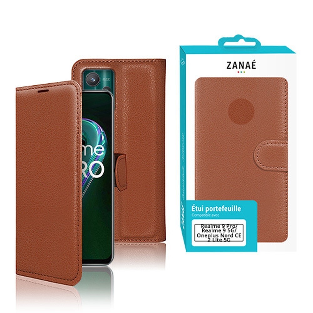 Élégant étui portefeuille marron pour Realme 9 5G et 9 Pro