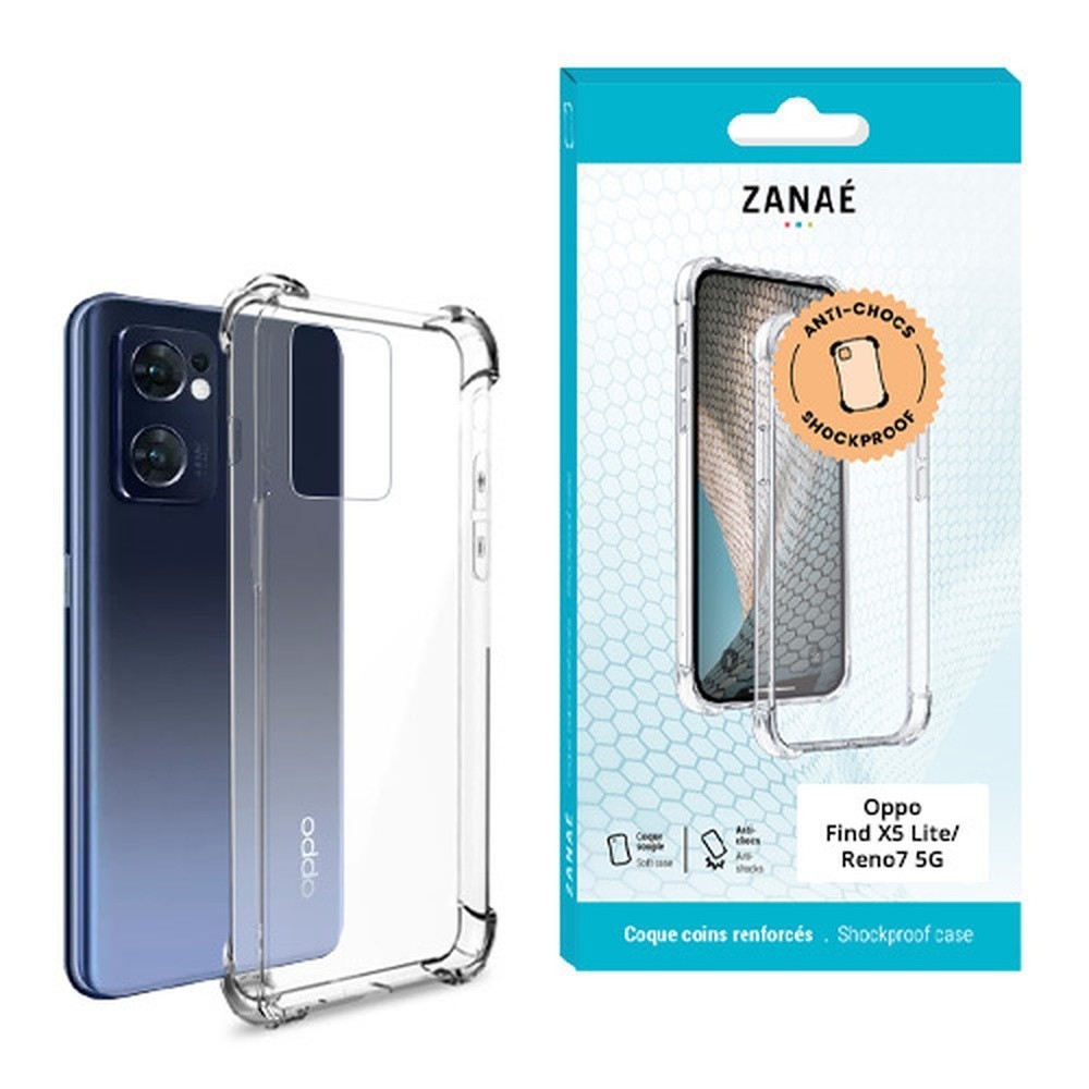 Coque silicone transparente avec coins renforcés pour Oppo Find X5 Lite et Reno7 5G