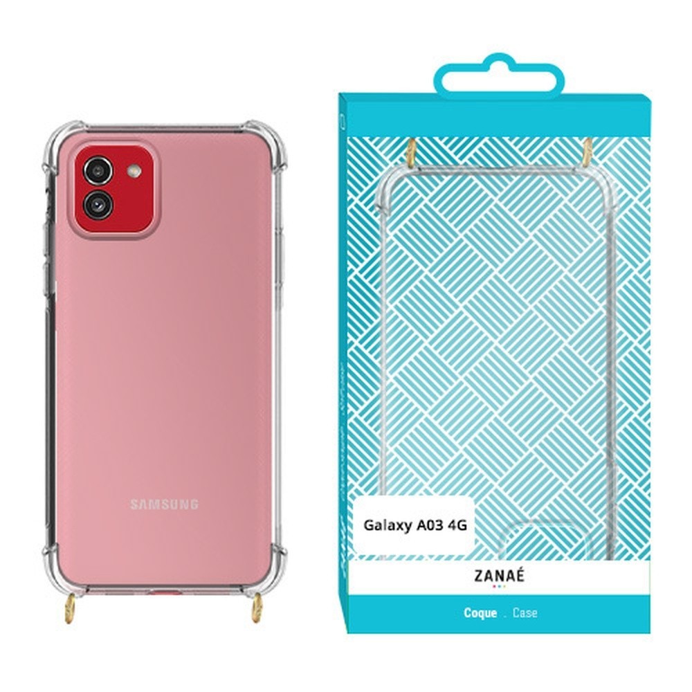 Coque transparente avec anneaux dorés pour Galaxy A03