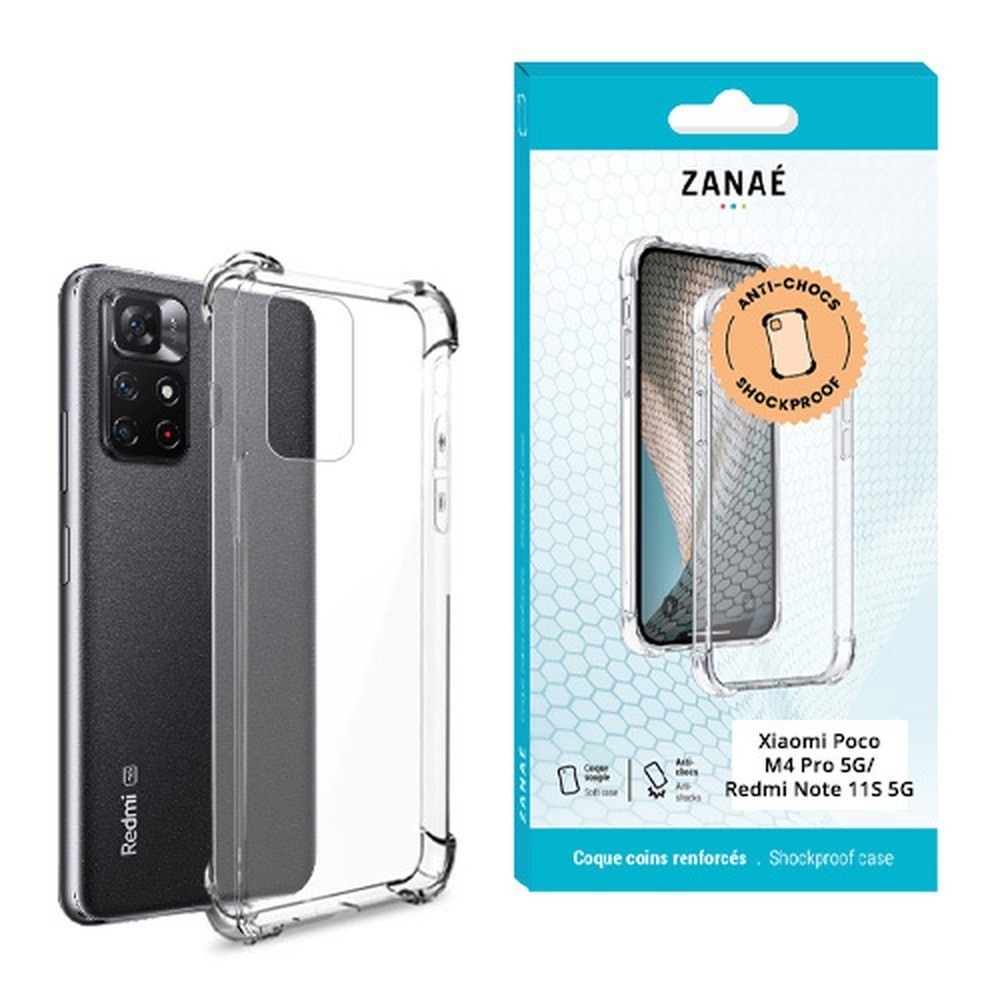 Coque silicone transparente avec renforts pour Xiaomi Poco M4 Pro 5G et Redmi Note 11S 5G