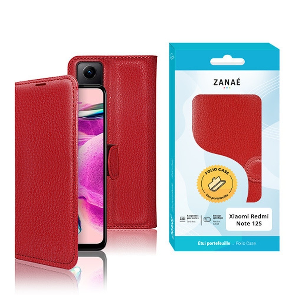 Etui portefeuille Zanae couleur rouge pour Redmi Note 12S