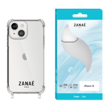 Coque transparente avec logo Zanae et anneaux intégrés pour iPhone 13