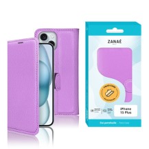 Etui portefeuille violet pour iPhone 15 Plus