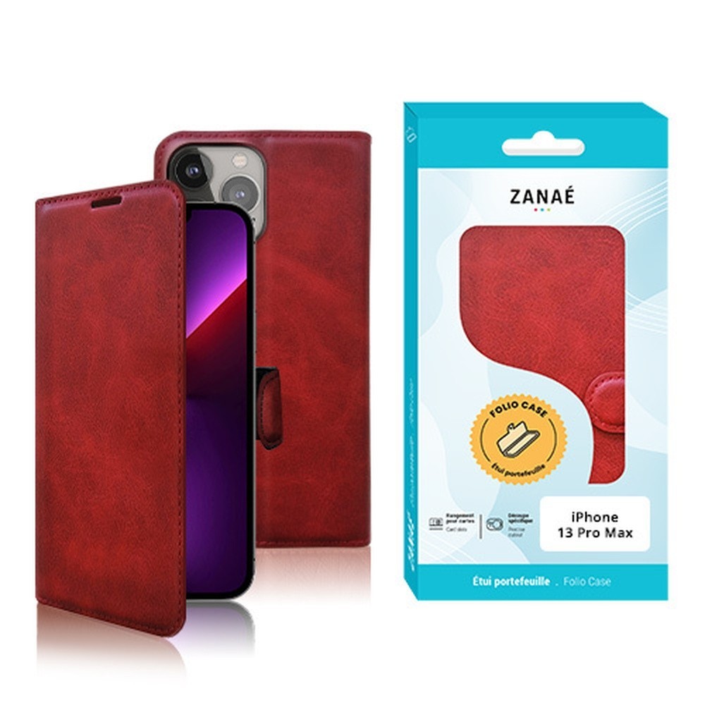 Etui portefeuille rouge pour iPhone 13 Pro Max