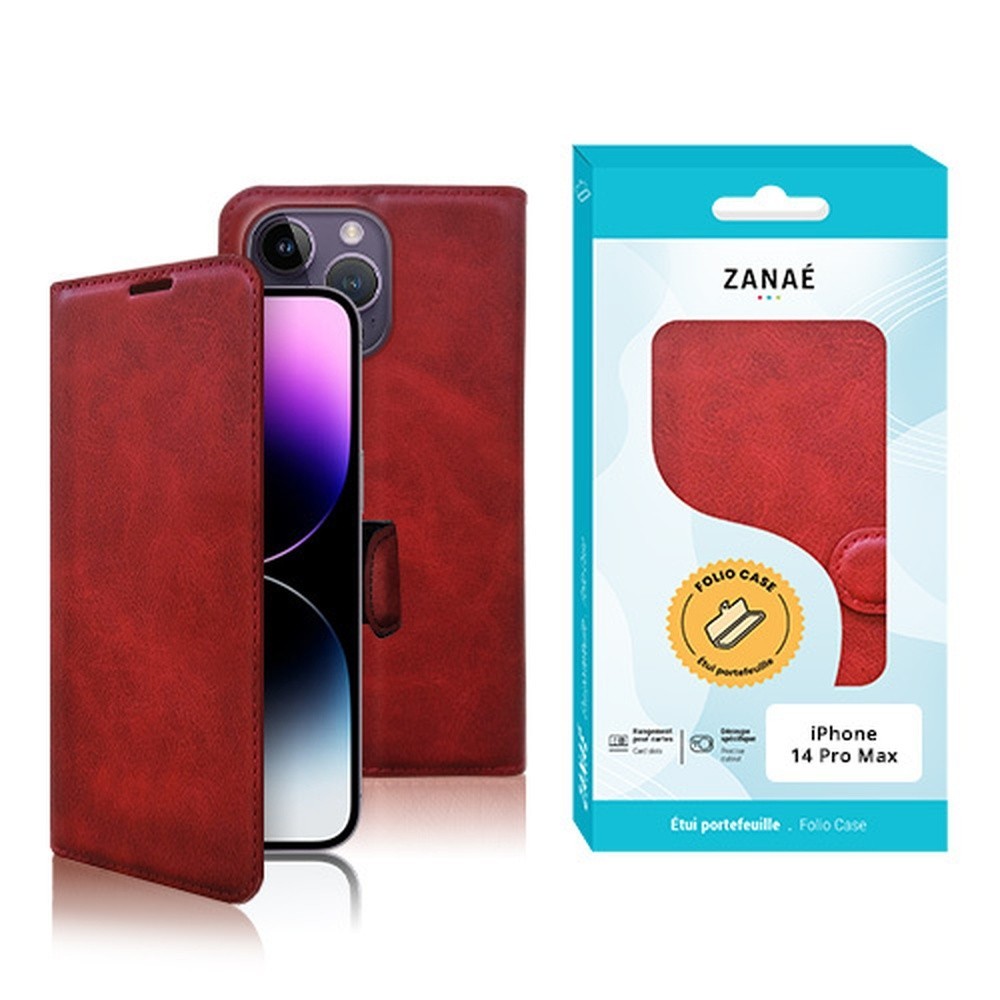 Etui Portefeuille Zanae Columbia Rouge pour iPhone 14 Pro Max