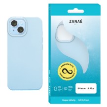 Coque Infinity pour iPhone 15 Plus en bleu clair sur un fond neutre
