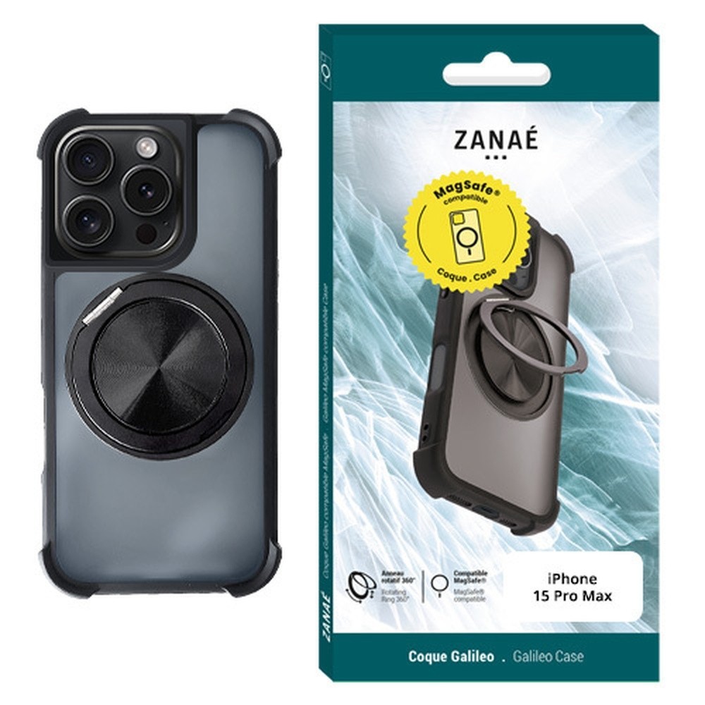 Coque Galileo MagSafe noire pour iPhone 15 Pro Max