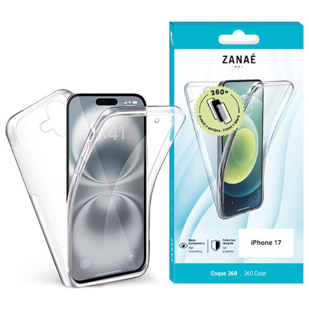 Coque 360 Transparente pour iPhone 17 vue de face et d'arrière
