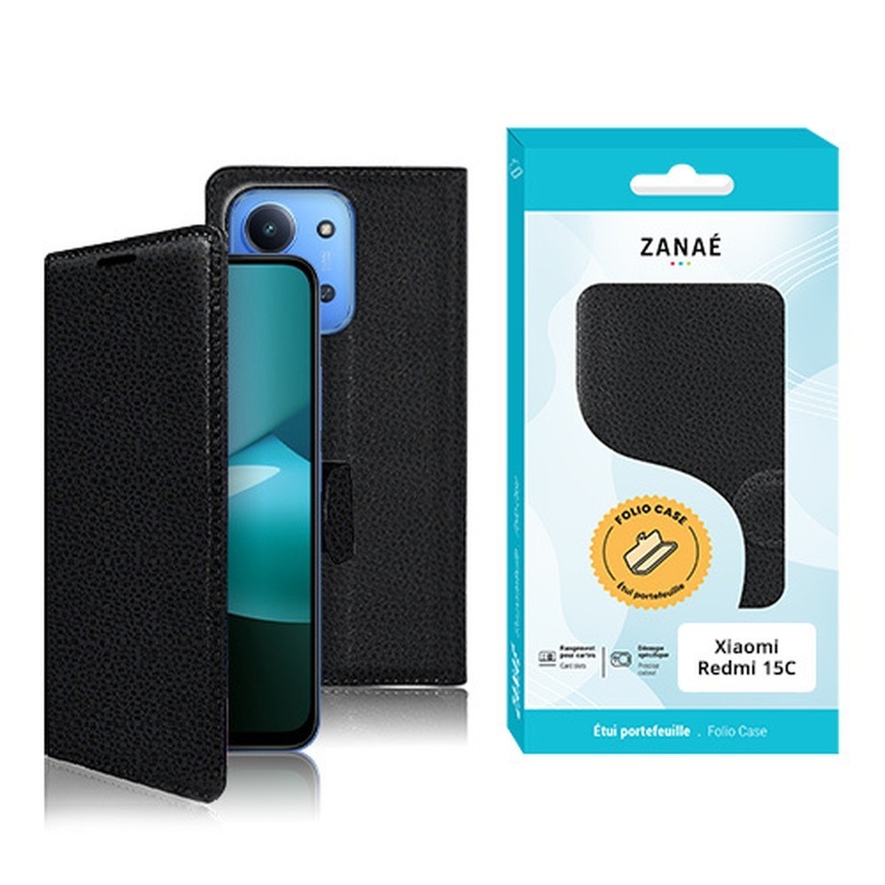 Étui Portefeuille Zanae noir pour Redmi 15C 4G/5G