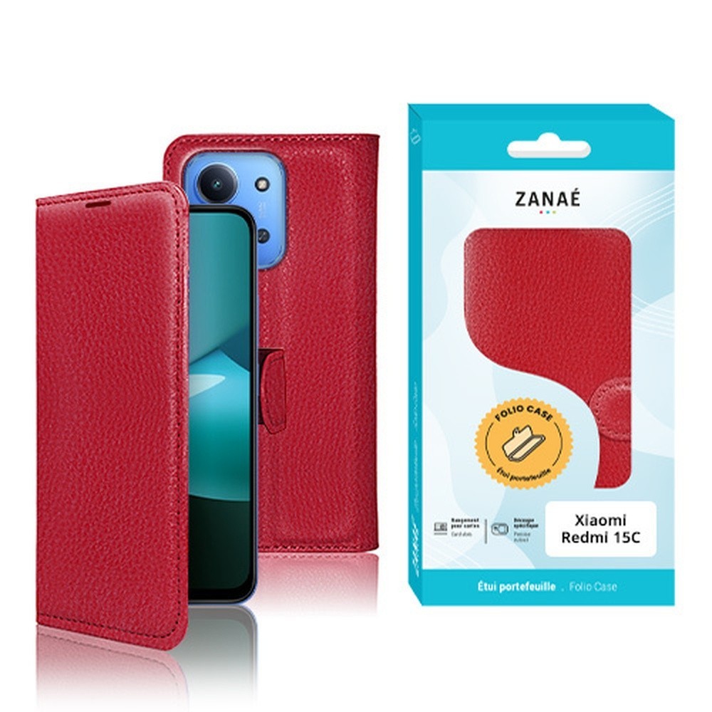 Etui Portefeuille Zanae rouge compatible Redmi 15C