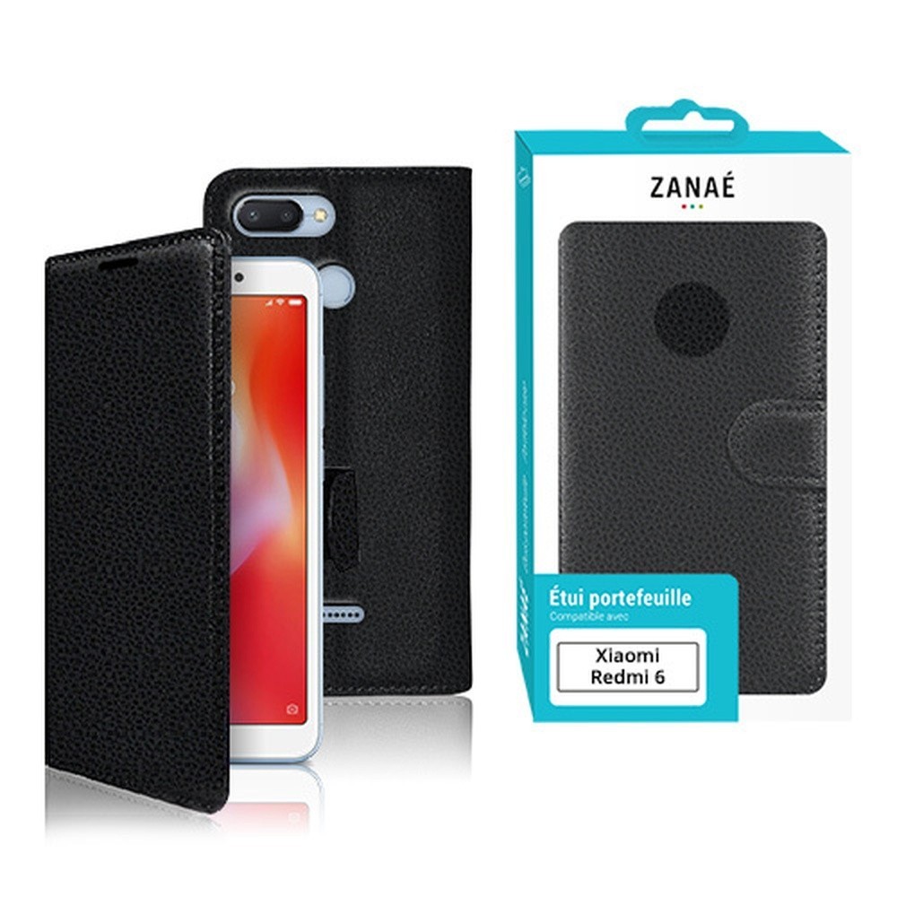 Étui portefeuille noir pour Xiaomi Redmi 6