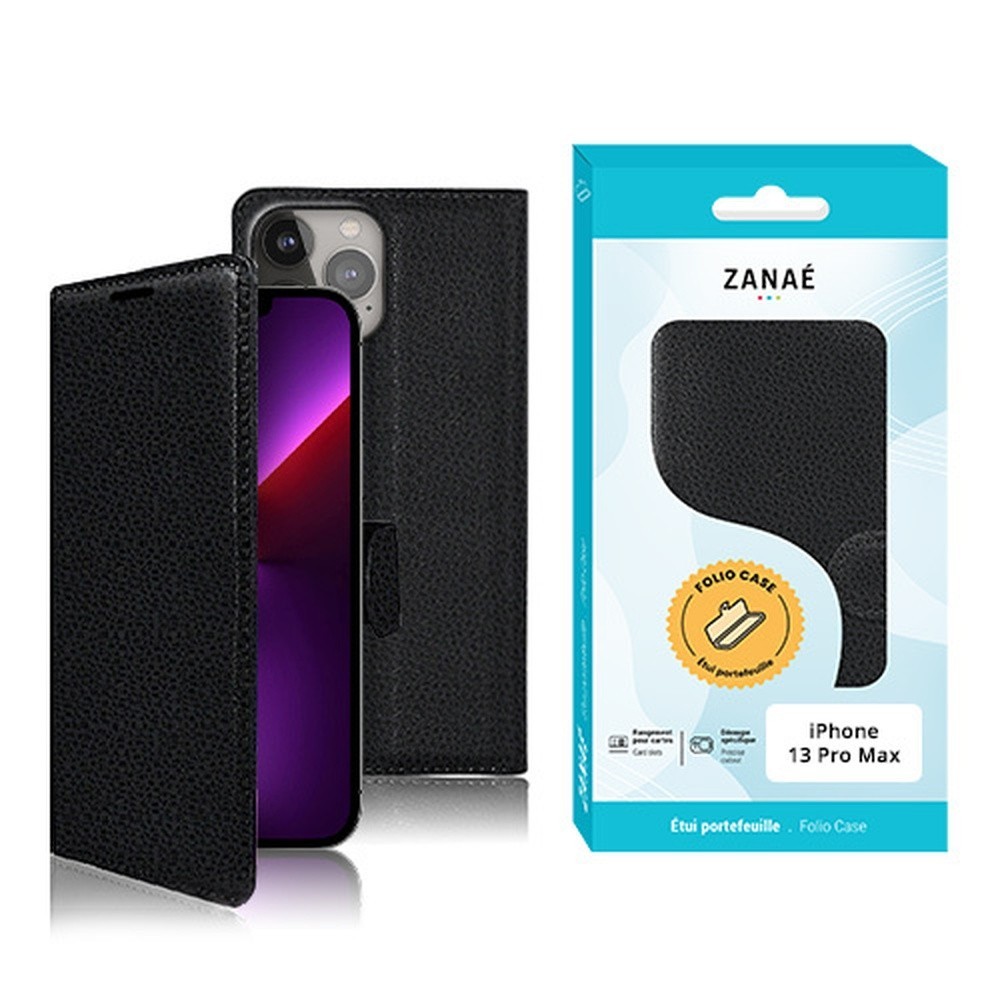 Etui Portefeuille Zanae pour iPhone 13 Pro Max Noir