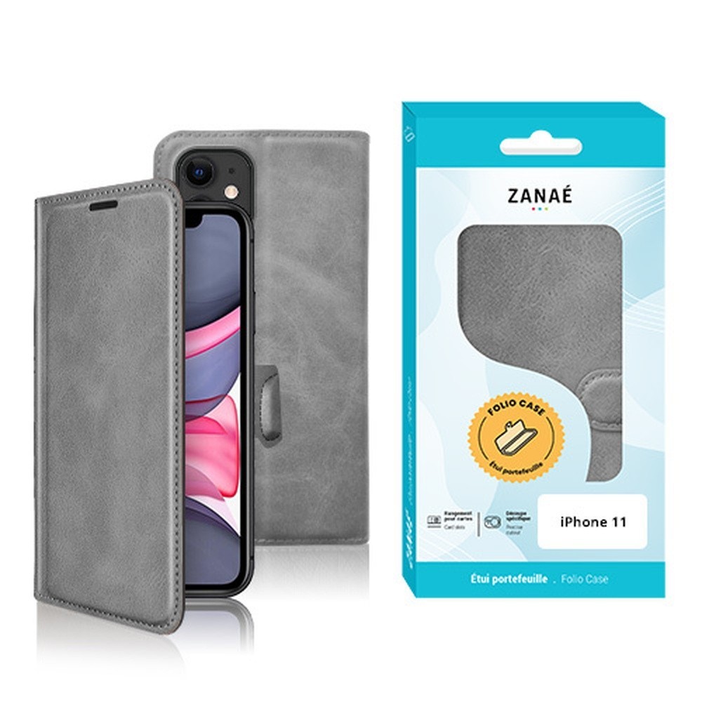 Étui portefeuille gris pour iPhone 11