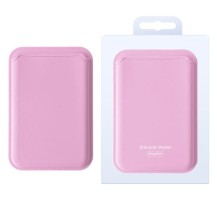 Porte carte MagSafe rose fixé à un iPhone