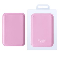 Porte carte MagSafe rose fixé à un iPhone