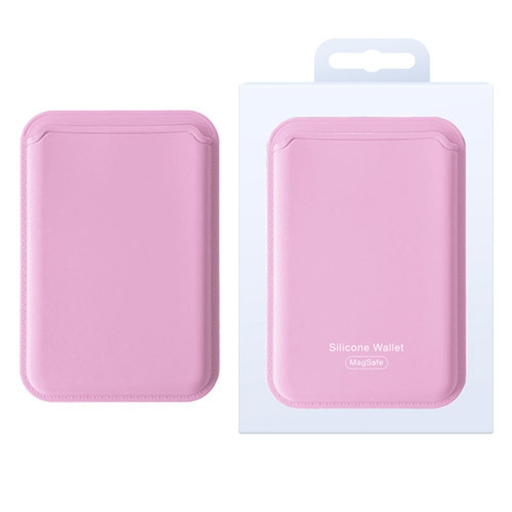 Porte carte MagSafe rose fixé à un iPhone