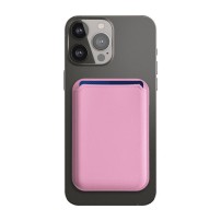 Porte carte MagSafe rose fixé à un iPhone