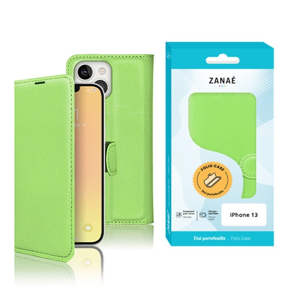 Etui Portefeuille Zanae vert pour iPhone 13