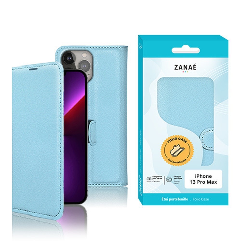 Etui portefeuille Zanae pour iPhone 13 Pro Max en bleu clair
