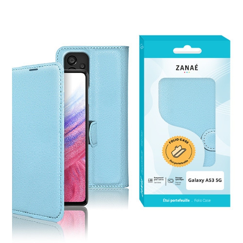 Etui Portefeuille Zanae bleu clair pour Samsung Galaxy A53 5G