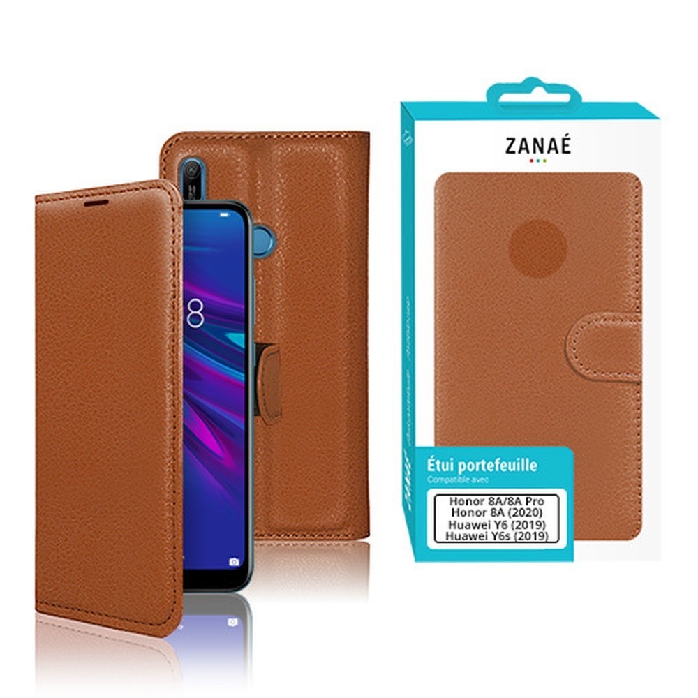 Etui portefeuille Zanae marron pour Huawei Y6 et Honor 8A