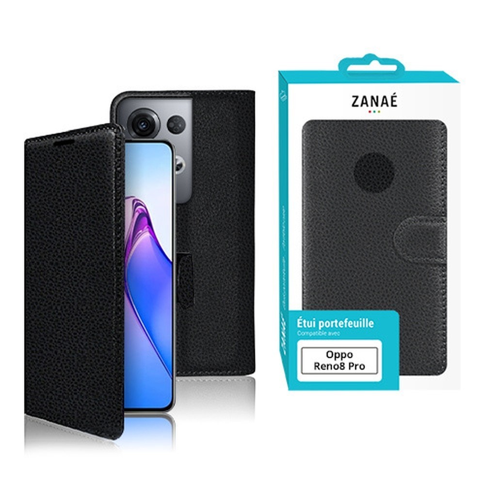 Étui Zanae Wallet pour Oppo Reno8 Pro en noir