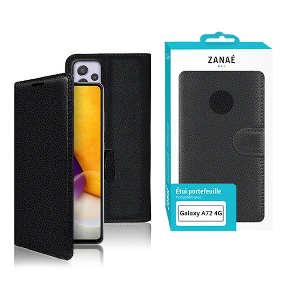 Étui Portefeuille Zanae pour Galaxy A72 4G Noir