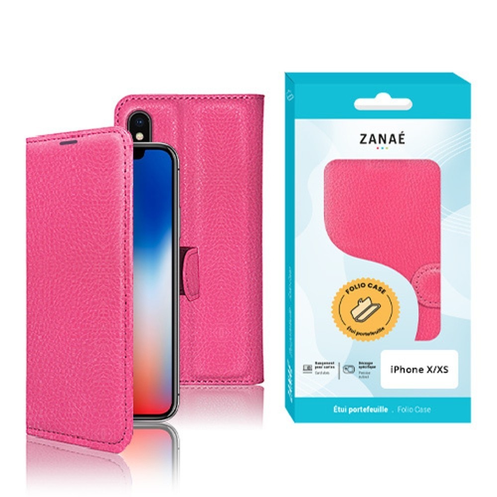Étui portefeuille Zanae fushia pour iPhone X/XS