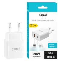 Chargeur 20W blanc avec ports USB-C et USB-A