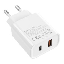 Chargeur 20W blanc avec ports USB-C et USB-A