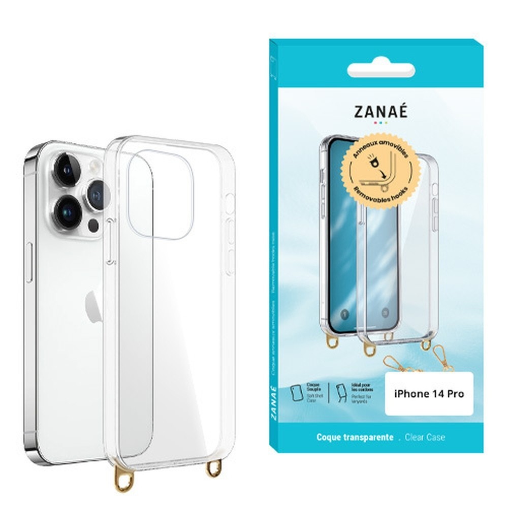 Coque transparente avec anneaux pour iPhone 14 Pro