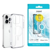 Coque MagSafe transparente pour iPhone 14 Pro montrée sur un fond blanc