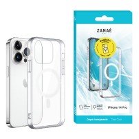 Coque MagSafe transparente pour iPhone 14 Pro montrée sur un fond blanc