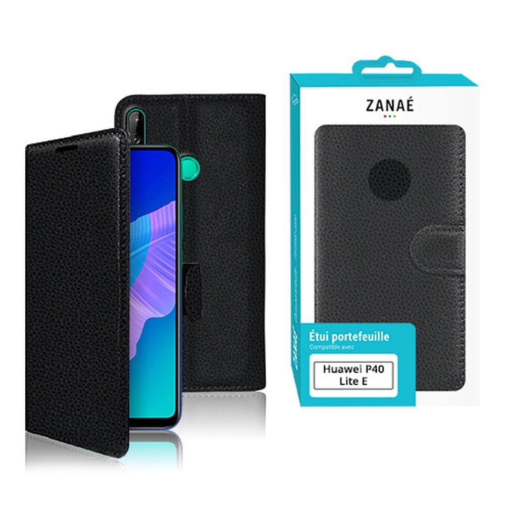 Etui portefeuille Zanae noir pour Huawei P40 Lite E