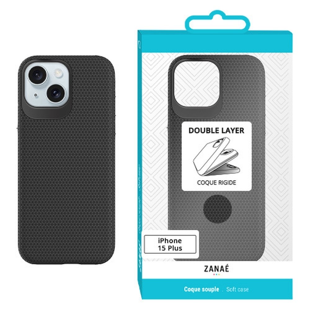 Coque Double Layer noire pour iPhone 15 Plus